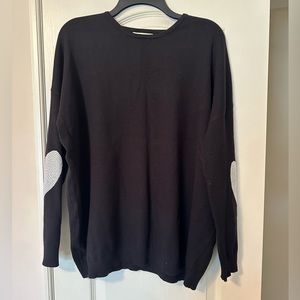 O/S Women’s Black Rhinestone Heart Elbow Patch Sweater
